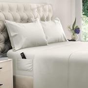 Naiade Full Size Sheet Set, Soft Microfiber 4 Piece Hotel Luxury Bed Sheets with Deep Pockets, Embroidered Pillow Case, Side Storage Pocket Fitted Sheet, Flat S
