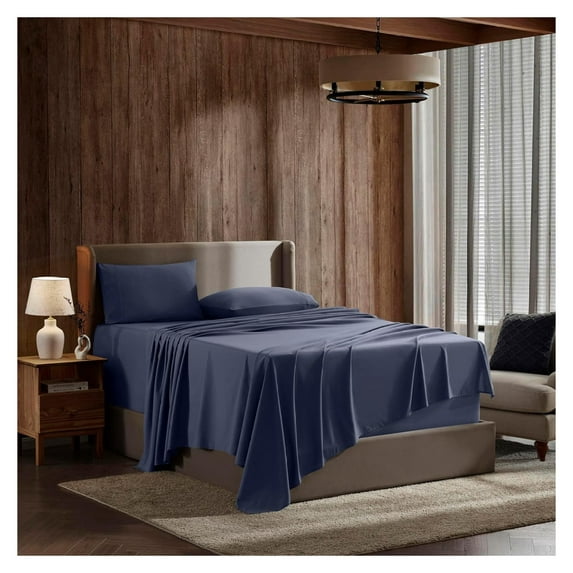 Full Size Sheet Sets - 4 Piece Full Size Sheets, Deep Pocket, Hotel Luxury, Extra Soft, Breathable and Cooling, Navy Blue Bed Sheets for Full Size Mattress