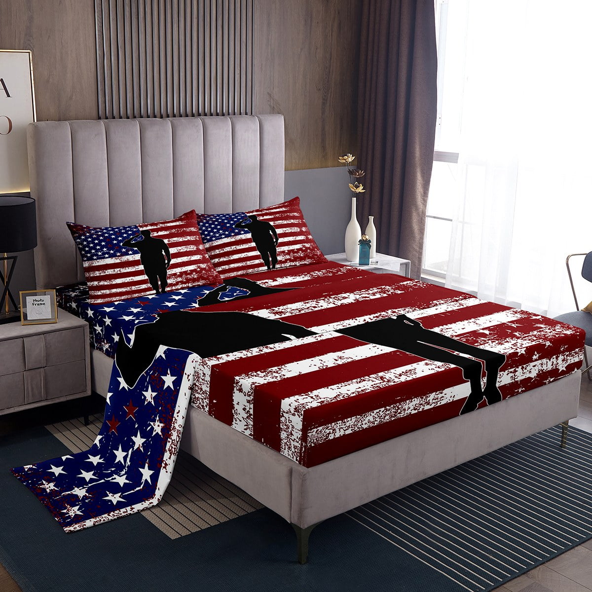 Full Size Sheets American Flag Bed Sheets Set for Boys Youth Teens