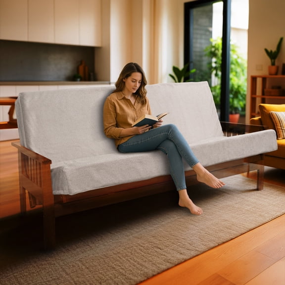 Full Size Sleeper Sofa, Memory Foam Infused Futon Mattress Full XL - Washable Removable Cover, Heavy-Duty Zipper, Thick Foldable Sofa Bed Cushion for Guest Room, Apartment, Dorm (Frame NOT Included)