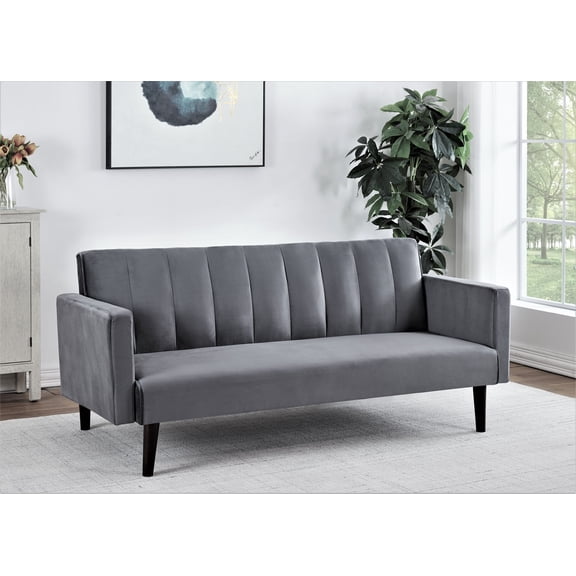 Full Size Sofa Beds 72" Velvet Convertible Futon Sofa Bed - Full Out Twin Sleeper Couch w/Channel Stitch, Wood Frame & High-Density Foam - Space-Saving for Apartments/Dorms, Grey,Sleeper Sofa