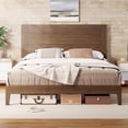 thumbnail image 1 of VanAcc Full Size Solid Wood Bed Frame with 48.6" Headboard, Mid-Century Platform Bed Frame, Dark Brown, 1 of 7