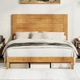thumbnail image 1 of VanAcc Full Size Solid Wood Bed Frame with 48.6" Headboard, Mid-Century Platform Bed Frame, Light Brown, 1 of 8
