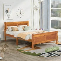 Full Size Solid Wood Platform Bed, Modern Simple Bed Frame with Headboard and Wooden Slat Support, No Box Spring Needed, Easy Assembly, 82.3"L X 57"W X 35.4"H, (Oak)