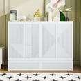 thumbnail image 1 of Full Size Solid and Stable Murphy Bed with Large Drawer,USB Ports and Outlets (White), 1 of 15