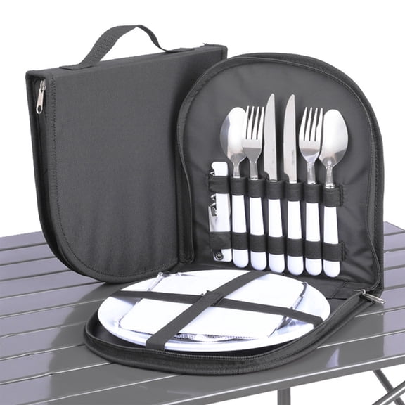 Full Size Stainless Steel Dish & Utensil Storage Bag Portable Picnic Bag Kit for RV Camping Flatware Plate & Silverware Cutlery Packed Clip Outdoor Gift for Men(Excluding tableware,Black) 