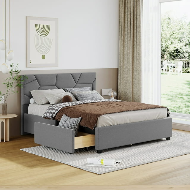 Full Size Storage Bed with 4 Drawers, BTMWAY Full Size Upholstered ...