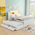 thumbnail image 1 of Full Size Storage Bed, Led Headboard, Twin Trundle, 3 Drawers, White - Solid Wood And For A Peaceful Platform Bed With Headboard Storage, Drawers In Strong Structure, Create Comfortable Bedroom, 1 of 2