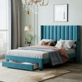 thumbnail image 1 of Full Size Storage Bed, Velvet Upholstered Platform Bed with a Big Drawer, Solid Wood Platform Bed Frame with Soft Headboard for Teens Adults, No Box Spring Needed, 1 of 8