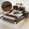 thumbnail image 1 of Full Size Storage Platform Bed with Pull Out Shelves, Twin Trundle and 2 Drawers - Modern Espresso Storage Bed Frame for Small Space, Bedroom, Guest Room, Espresso, 1 of 10