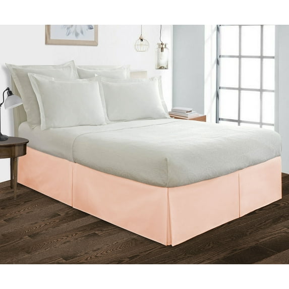Full Size Tailored Drop Pleated Solid Bed Skirt with Adjustable Elastic Belt Microfiber Fabric Fade & Wrinkle Resistant Bed Frame Cover Easy to Fit & Care (10 Inch Drop, Peach)