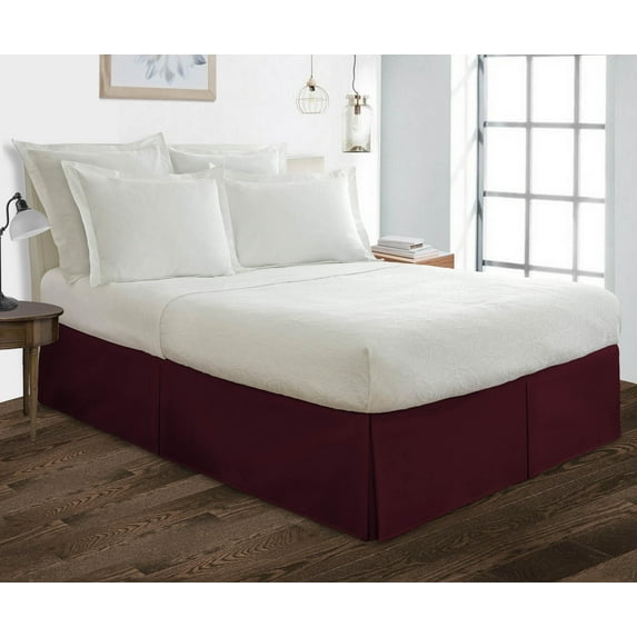 Full Size Tailored Drop Pleated Solid Bed Skirt with Adjustable Elastic Belt Microfiber Fabric Fade & Wrinkle Resistant Bed Frame Cover Easy to Fit & Care (25 Inch Drop, Wine)