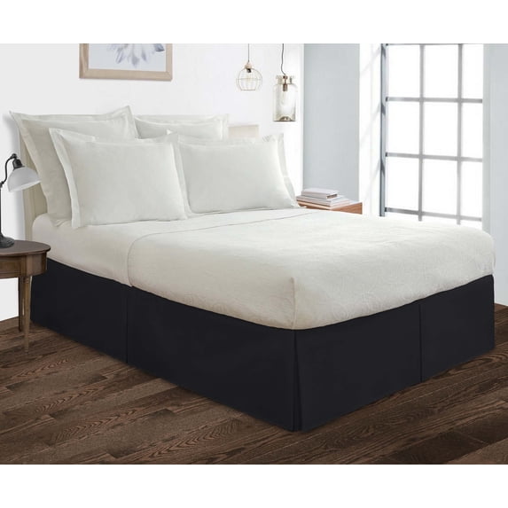 Full Size Tailored Drop Pleated Solid Bed Skirt with Adjustable Elastic Belt Microfiber Fabric Fade & Wrinkle Resistant Bed Frame Cover Easy to Fit & Care (29 Inch Drop, Black)