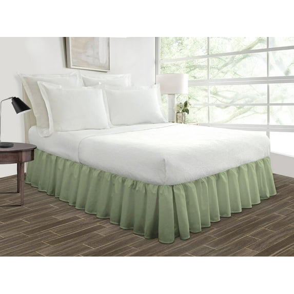 Full Size Tailored Drop Ruffled Solid Bed Skirt with Adjustable Elastic Belt Microfiber Fabric Fade & Wrinkle Resistant Bed Frame Cover Easy to Fit & Care (13 Inch Drop, Moss)