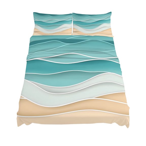 Full Size Teal Ripple Sheet Sets Teal Wave Gradient Abstract Line Soft Breathable Microfiber Bed Sheets Deep Pockets 4 Piece Bed Sheets Set, 1 Fitted Sheet, 1 Flat Sheet & 2 Pillowcases