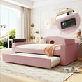 thumbnail image 1 of Full Size Teddy Fleece Daybed with Integrated Bluetooth Audio System, Modern Upholstered Sofa Platform Bed with Trundle and Storage Armrests, Multifunctional Bedroom Furniture, Easy to Assembly, Pink, 1 of 9
