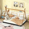 thumbnail image 1 of Full Size Tent Floor Bed, Solid Wood Bed Frame with Triangle Structure, Tent Top, Camping Style  Floor Bed for Girls Boys Bedroom Furniture, Black, 1 of 8