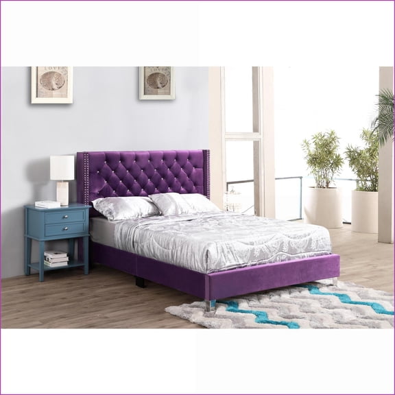 Full Size Transitional Upholstered Bed Frame Purple for Master & Guest Bedroom