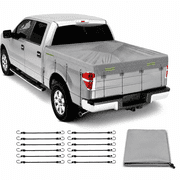 Full-Size Truck Bed Tarp Cover Compatible with Ford F-Series, Chevy Silverado and Dodge Ram, 600D Heavy Duty with 12 Elastic Cords Pickup Bed Tarp for Snow Rain Sun Dust Protection