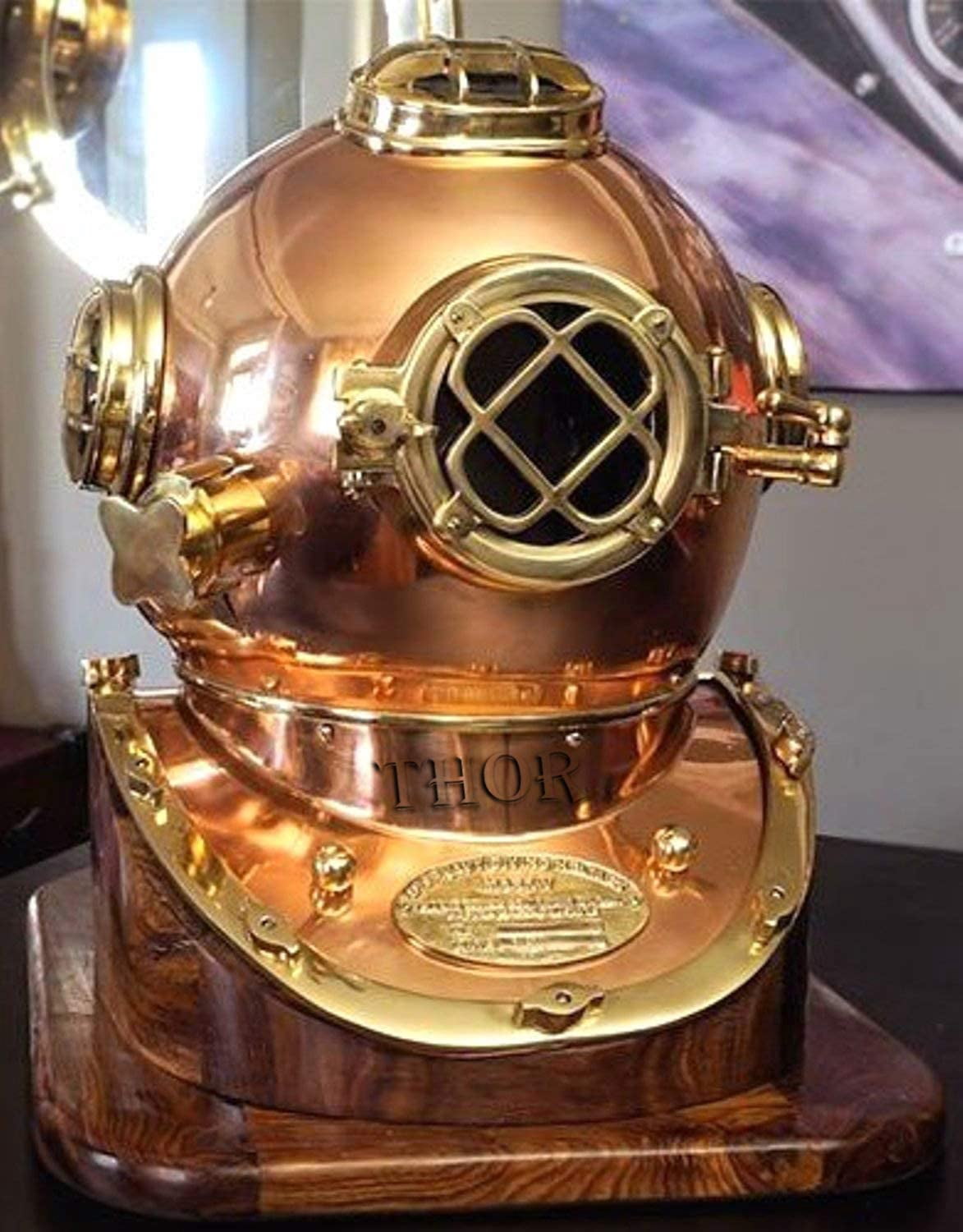 Full-Size U.S. Navy Mark V Brass & Copper Scuba Diving Divers Helmet 18 ...