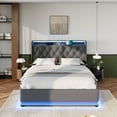 thumbnail image 1 of Full Size Upholstered Bed with 360 Surround LED Function, Linen Bed Frame with Buttons/Apps/Remote Control, Hydraulic Storage Bed with Charging, Gray (Without Mattress), 1 of 9