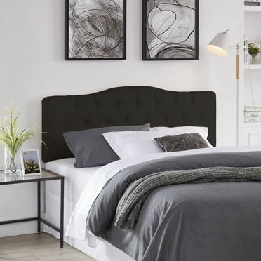 Naomi Home Cassandra Full size headboard only, Height Adjustable Full Size Bed Headboard, Button Tufted Headboard with 12 Positions, Metal Legs, Wall/Bed Mount, Linen Fabric headboard Full in Black