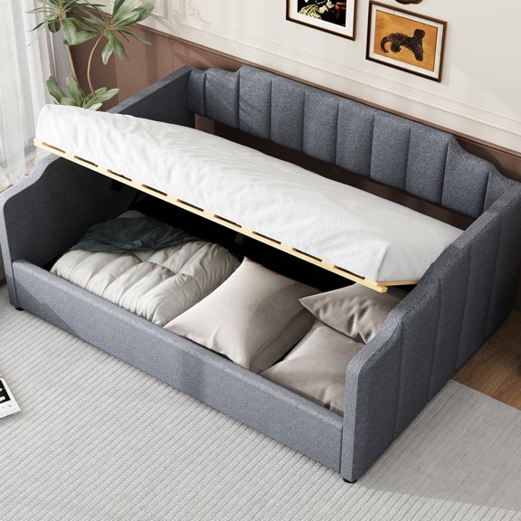 Full Size Upholstered Daybed In Gray - Quality Construction & Functional With Underbed Space, Elegant Sleeping Choice