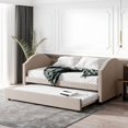 thumbnail image 1 of Full Size Upholstered Daybed with Twin Size Trundle, Home Furniute w/ Sofa Bed Design,Solid Wood Bedframe w/ Strong Wood Slat Support, No Box Spring Needed, Beige, 1 of 7