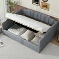 thumbnail image 1 of Full Size Upholstered Daybed with Underneath Storage, Linen Fabric Sofa Bed Frame with Slats Support and Solid Wood Legs for Living, Bedroom, Guest Room, No Box Spring Needed, Gray, 1 of 9