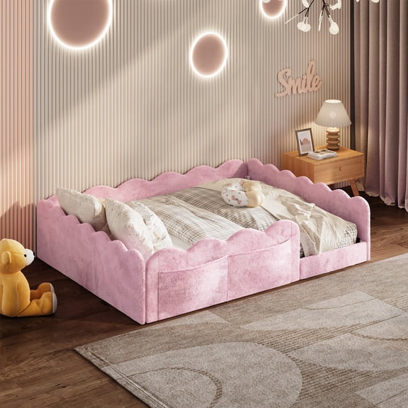 Full Size Upholstered Floor Bed, Pink