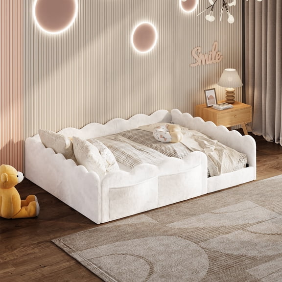 Full Size Upholstered Floor Bed, White