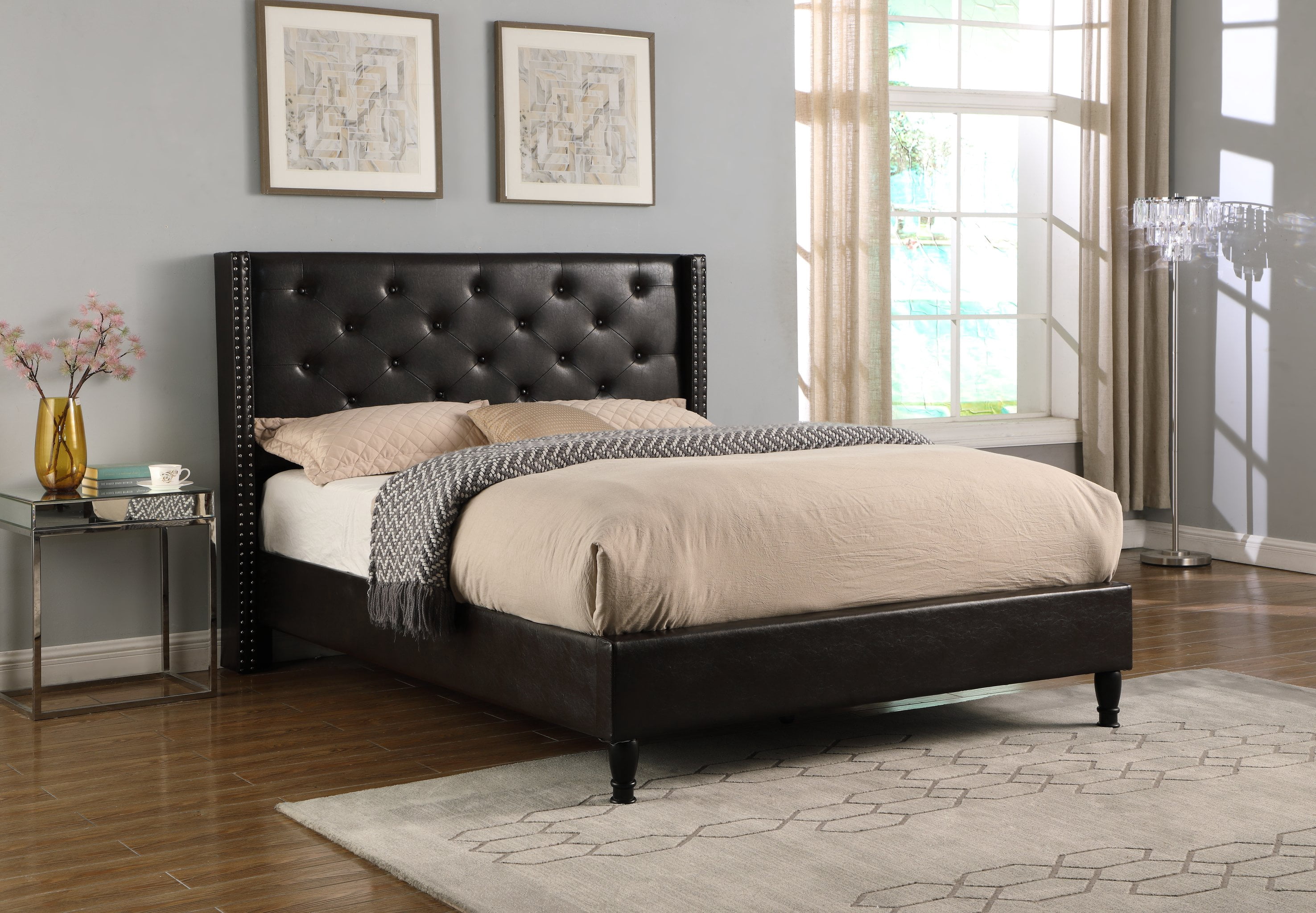 Full Size Upholstered Leather Platform Bed Frame - Brown - Oliver ...