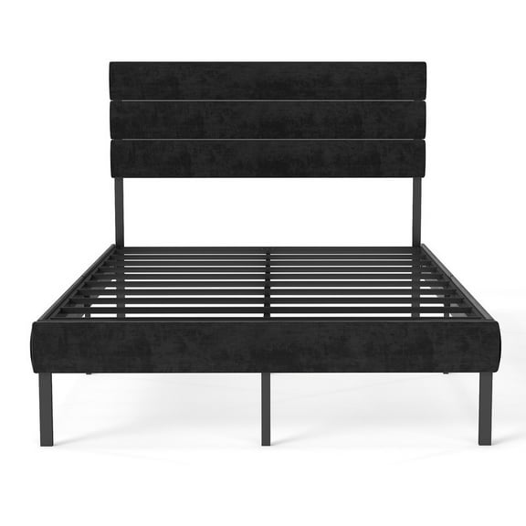 Full Size Upholstered Platform Bed Frame - 14'' Underbed Storage, Linen Headboard, No Box Spring Needed​