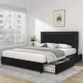 thumbnail image 1 of Full Size Upholstered Platform Bed Frame with 4 Storage Drawers, Adjustable Velvet Rivets Headboard, Wooden Slats Support, No Box Spring Needed, Easy Assembly, 1 of 7