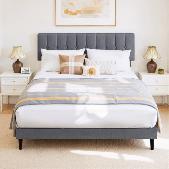 Nextay Full Size Upholstered Platform Bed Frame with Adjustable Headboard, No Box Spring Needed with Sturdy Wooden Slats Support, Non-Slip and Noise-Free, Easy Assembly, Dark Grey