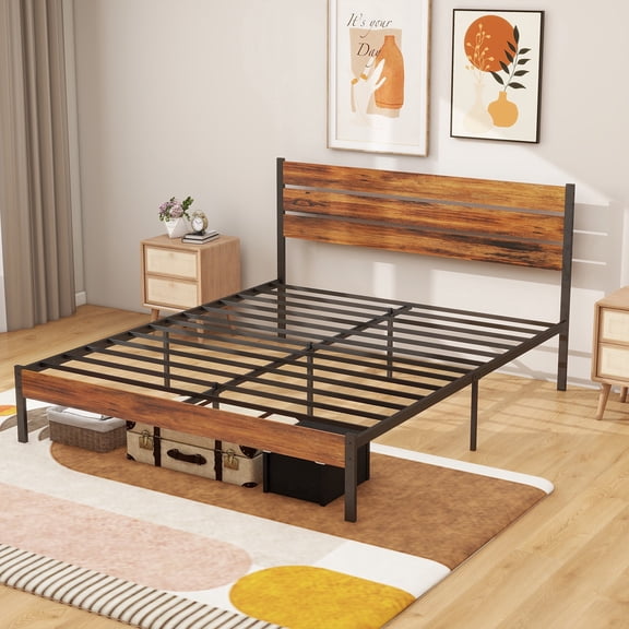 Nextay Full Size Metal Platform Bed Frame, No Box Spring Needed with 700LBS Sturdy Wooden Slats Support, Noise Free