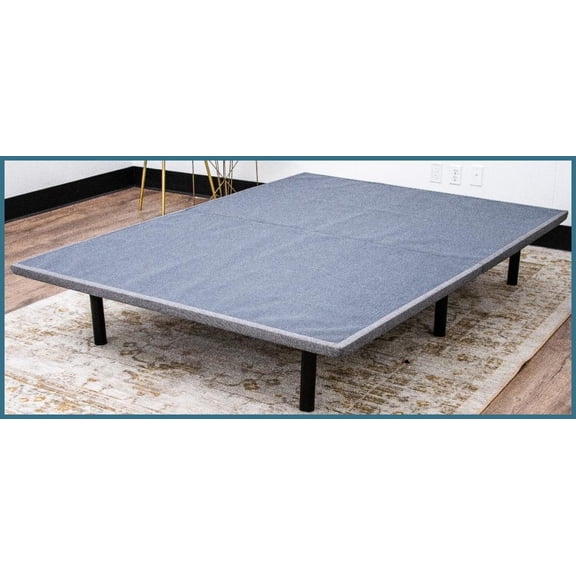 Full Size Upholstered Platform Bed Frame - Gray Woven Fabric, Steel & Plywood, 1000lbs Capacity, Foldable Design