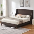 thumbnail image 1 of Full Size Upholstered Platform Bed Frame, Modern Bed Frame with 44.88" Tall Headboard Wingback, Storage Space & Linen, Strong Wooden Slats, No Box Spring Needed, Noise-Free, Easy Assembly, Brown, 1 of 9