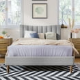 thumbnail image 1 of Full Size Upholstered Platform Bed Frame with Vertical Channel Tufted Headboard, Modern Linen Fabric Full Bed Frames with Wood Slats Support,No Box Spring Needed,Gray, 1 of 8