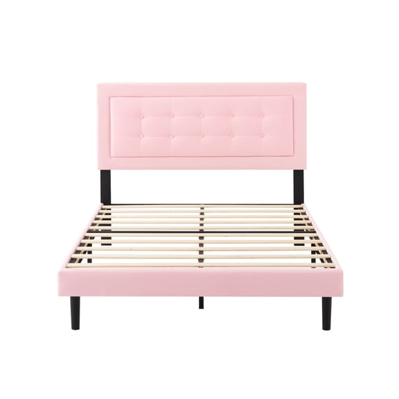 Full Size Upholstered Platform Bed Frame with Solid Wood Slat Support, No Box Spring Needed Bedroom Bed Base