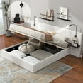 thumbnail image 1 of Full Size Upholstered Platform Bed with Hydraulic Storage Systems, Velvet Storage Bed Frame with 2 Lights, USB Ports and 2 Bedside Shelves, Bedroom Furniture No Box Spring Needed, Beige, 1 of 9