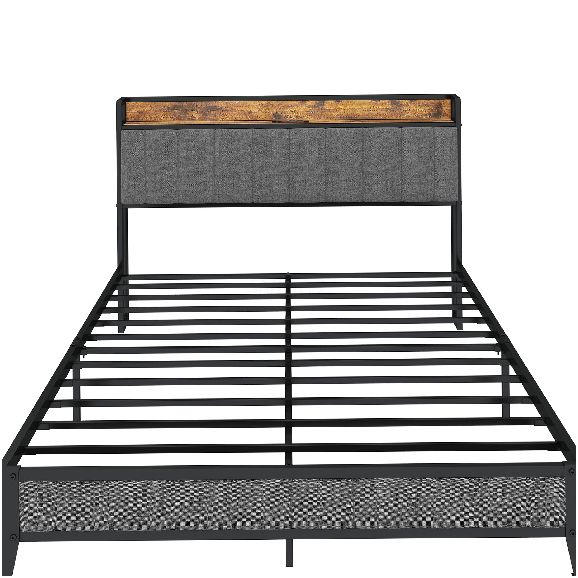 Visual Reference: Full Size Upholstered Platform Bed With Built In Usb Charging