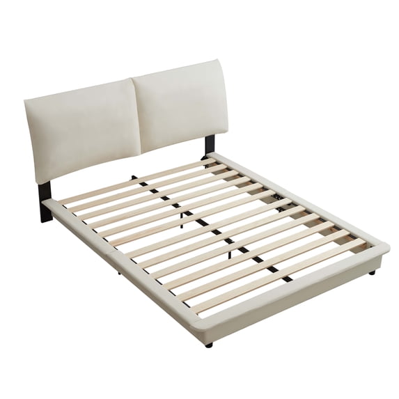 Full Size Upholstered Platform Bed with Light and Upholstered Headboard, 600lbs Load Capacity Wood Bed Frame