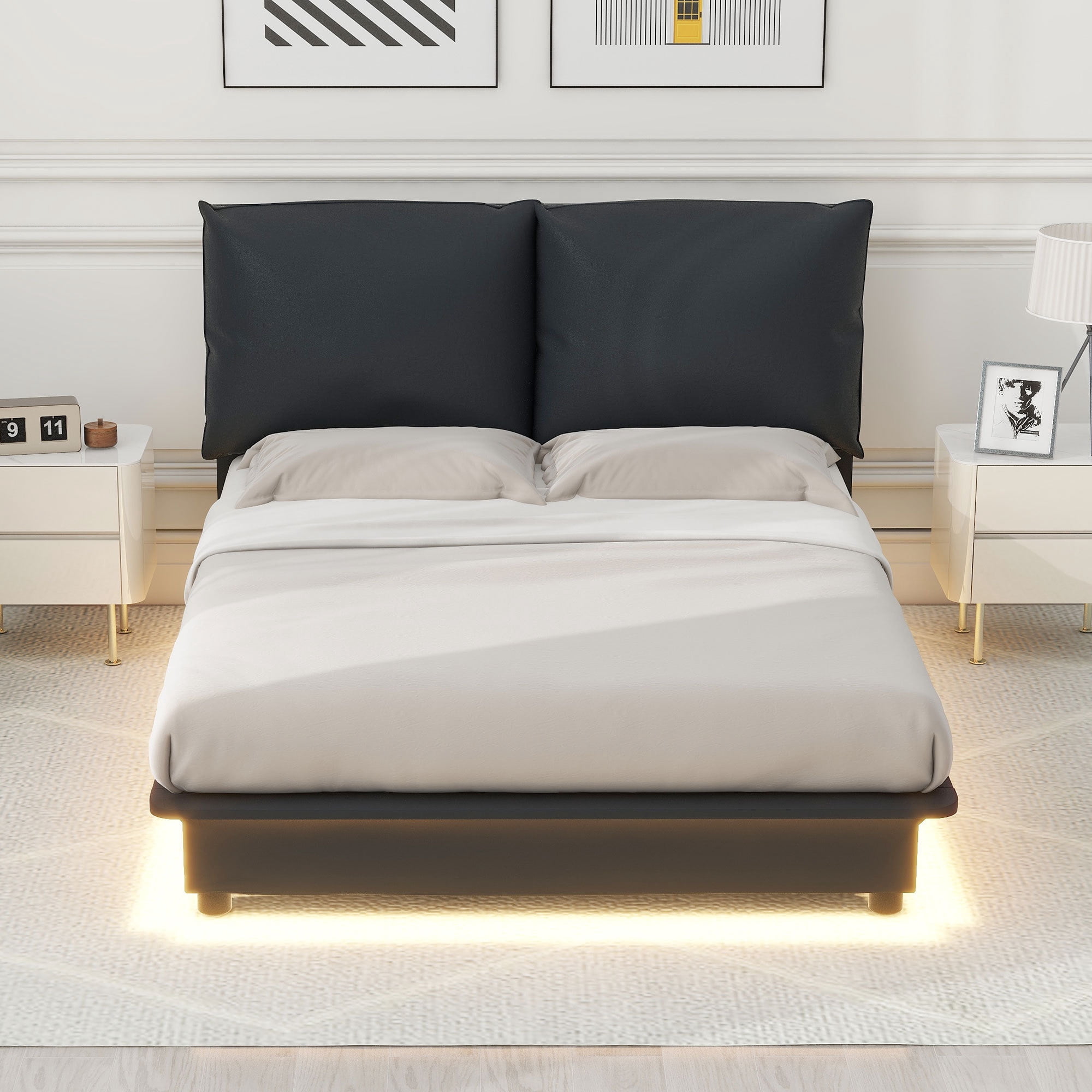 Full Size Upholstered Platform Bed with Motion Sensor Light and ...