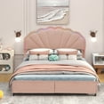 thumbnail image 1 of Full Size Upholstered Smart LED Bed Frame with 2 Storage Drawers and Chic Double Petal Headboard , Princess Platform Bed with Smart LED Light, 1 of 8