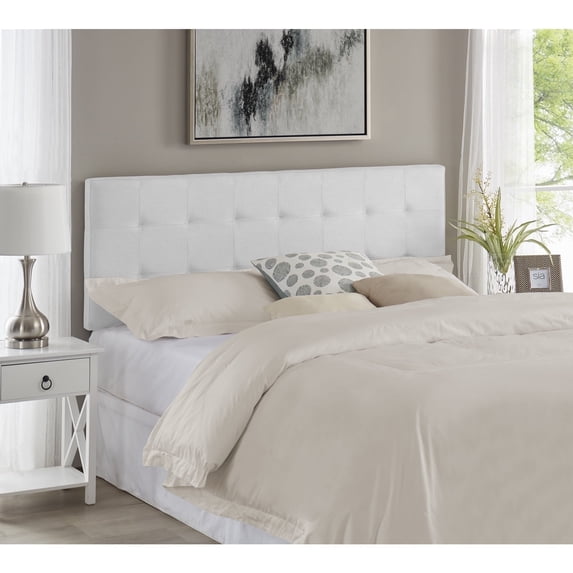 Jessenia Full size headboard only, Height Adjustable Full Size Bed Headboard, Square Tufted Headboard with 12 Positions, Metal Legs, Wall/Bed Mount, Linen Fabric headboard Full in White