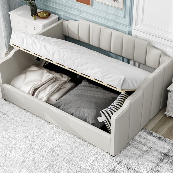 Full Size Upholstered Storage Daybed, White Color | Enhance Your Home's Organization and Aesthetics