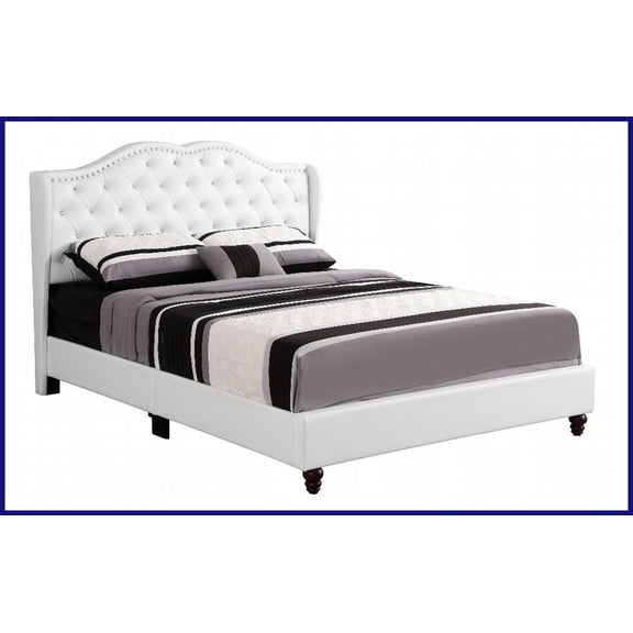 Full Size Upholstered Transitional Bed Frame - White, Sturdy, Easy Upkeep for Master & Guest Rooms
