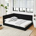 thumbnail image 1 of Full Size Upholstered Tufted Floor Bed Frame, Sofa Bed Frame with Comfortable Backrest and Armrests,Velvet Platform Bed for Bedroom, Living, Recreation Room,No Box Spring Needed (Black, Full), 1 of 9