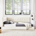 thumbnail image 1 of Full Size Upholstered Tufted Floor Bed Frame, Sofa Bed Frame with Comfortable Backrest and Armrests,Velvet Platform Bed for Bedroom, Living, Recreation Room,No Box Spring Needed (Beige, Full), 1 of 9